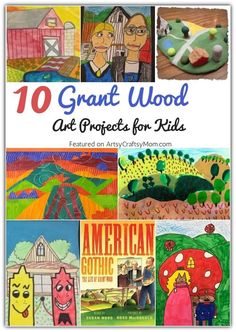 Celebrate the spirit of rural Americana with these Gorgeous Grant Wood Art Projects for Kids - in time for the birthday of the artist on 13th Feb! Mona Lisa Art Projects For Kids, Grant Wood Art, Art History Projects For Kids, Famous Artists For Kids, Rene Magritte Art, Rembrandt Art, Art Club Projects, Magritte Art, Art Unit