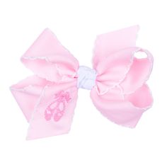 Sweet ballet slippers embroidered on this hair bow is perfect for all little ballerinas. Medium Size: 5" x 3" (1.5" ribbon)King Size: 6.25" x 5" (2.25" ribbon) Cute White Bow With Ribbon, Cute Satin Bow For Spring, Cute White Ribbon Bow, White Ribbon Bow For Spring, Cute Summer Bow With Ribbon, Pink Hair Accessories With Satin Bow For Summer, Pink Bow Embroidery, Embroidered Bow Sweatshirt, Pink Satin Bow Hair Accessories For Spring