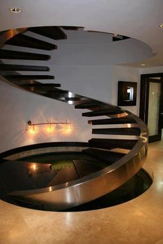 a spiral staircase in a modern home