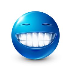 a blue smiley face with white teeth