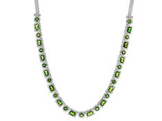 12.60ctw 4-6mm Mixed Shape Chrome Diopside With 1.1mm Round 4.50ctw White Zircon, Rhodium Over Sterling Silver Necklace. Measures approximately 0.29"W. Hidden box clasp with safety. Luxury Tsavorite Jewelry With Gemstone Accents, Luxury Peridot Jewelry For Formal Occasions, Green Sterling Silver Jewelry With Baguette Cut, Green Jewelry With Gemstone Accents In Cubic Zirconia, Fine Jewelry Green Baguette Cut, Tsavorite Gemstone Jewelry For May Birthstone, Green Baguette Cut Sterling Silver Jewelry, Fine Jewelry Peridot For Formal Occasion, Formal Peridot Jewelry For May Birthstone