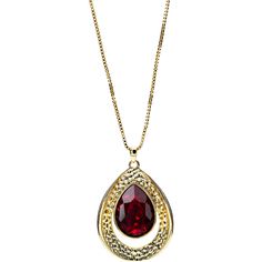 PREMIUM QUALITY: 38" adjustable drawstring teardrop necklace, packaged in a printed box, is made from 18K gold-plated brass and Swarovski Elements. IN-HOUSE DESIGN: Necklace features a hammered look teardrop-shaped pendant with a teardrop red siam crystal. CARE INSTRUCTIONS: See included packet for details. Hypoallergenic, free of lead and nickel. Crystal Care, Sweater Necklace, Teardrop Necklace, Premium Quality, 18k Gold, Gold Plate, Plating, Brass, Crystals