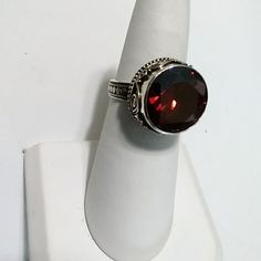 925 Sterling Silver Artisan Crafted Red Stone Ring. Never Worn. Sterling Silver Ruby Ring For Formal Occasions, Formal Ruby Ring With Stone Setting, Formal Ruby Ring In Sterling Silver Stamped 925, Formal Ruby Ring In Sterling Silver, Elegant Ruby Ring Stamped 925, Formal Burgundy Ring Jewelry, Red Sterling Silver Ring, Red Sterling Silver Ring Stamped 925, Elegant Red Sterling Silver Ring