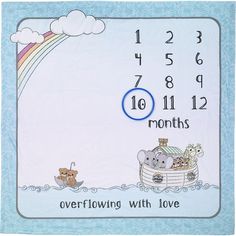 an image of a baby's birth announcement with animals in boat and rainbow on the sky