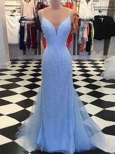 Blue Mermaid Prom Dress, Backless Formal Dresses, Tulle Prom Dresses, Light Blue Prom Dress, Evening Dress Floor Length, Blue Mermaid, Cute Prom Dresses, Pretty Prom Dresses