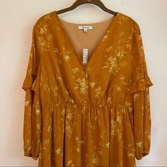 Nwt. Never Worn. Flowy Ruffle Dress By Madewell Pit To Pit= 19.5” Length = 48” Waist = 16” Yellow Midi Dress With Button Closure, Yellow Button Closure Dress For Fall, Yellow Fall Dress With Button Closure, Yellow Dress With Button Closure For Fall, Flowy Ruffle Dress, Madewell Dresses, Size 8 Dress, Button Dress, Gold Yellow