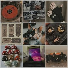 there are many different items that can be found in this collage, including buttons and magnets