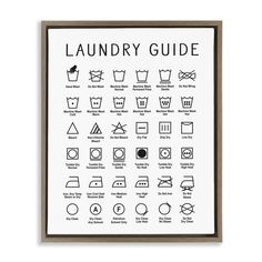 a poster with laundry symbols on it that says laundry guide in black and white letters