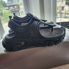 Balenciaga Black Track Thong Sandals Size 6 Bnwb Original Box. No Dust Bag Box 472 Balenciaga Flats, Chealsea Boots, Balenciaga Race Runner, Balenciaga Speed Trainers, Balenciaga Sandals, Pink Balenciaga, Balenciaga Boots, Shoes Balenciaga, Balenciaga Speed Trainer