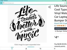 a screen shot of a website page with the words life sounds better with music on it