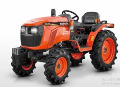 an orange tractor is shown on a white background