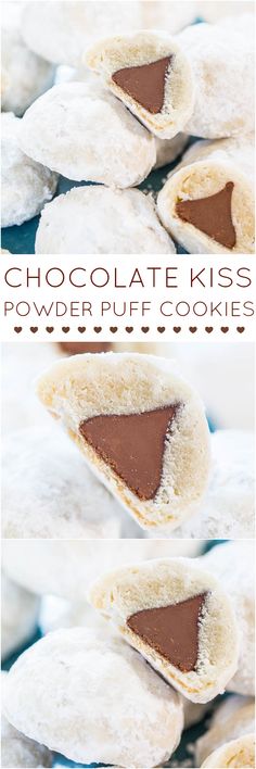 chocolate kiss powdered puff cookies with text overlay