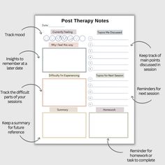 a printable post - it note is shown with the words,'post therapy notes '