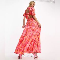 Nwt, Style Cheat Boho Dress. Size 4. Pink Tropical Print On Orange. The Fabric Is So Soft The Quality Is Beautiful. Fit Is True To Size. Can Wear With Out A Bra. Purchased From Asos And Missed Return Window The Back Opening Is So Pretty And Flattering. The Fit Was A Little To Long For Me I’m 5’2. Pink Floral Print Maxi Dress With Puff Sleeves, Pink Puff Sleeve Fitted Maxi Dress, Pink Fitted Puff Sleeve Maxi Dress, Pink Fitted Maxi Dress With Puff Sleeves, Fitted Pink Maxi Dress With Puff Sleeves, Pink Puff Sleeve Maxi Dress For Party, Pink Puff Sleeve Maxi Dress For Summer, Pink Puff Sleeve Maxi Dress For Spring, Pink Tie-back Maxi Dress For Brunch