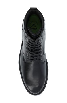 Elevate your work-to-weekend look in this refined faux-leather combat boot featuring breathable lining and a Tru Comfort Foam insole and a grippy lug sole. 1 1/4" heel 6" shaft; 10" calf circumference Synthetic upper/textile lining/rubber sole Imported Slip-resistant Leather Combat Boots For Streetwear, Black Lace-up Work Boots, Workwear Ankle Combat Boots With Reinforced Toe, Black Goodyear Welt Ankle Combat Boots, Black Lace-up Waterproof Boots For Work, Slip-resistant Lace-up Combat Boots For Streetwear, Rugged Black Slip-resistant Combat Boots, Black Rugged Waterproof Boots For Work, Black Weatherproof Boots For Work