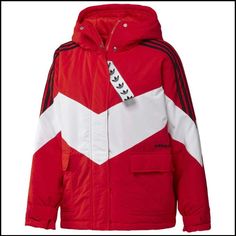 Adidas Originals Women's Iconic Winter Jacket Nwt Size M Fabric Type 50% Cotton, 50% Polyester Care Instructions Machine Wash Retro White Outerwear With Pockets, White Adidas Outerwear With Pockets, Adidas Sporty Red Outerwear, Sporty Red Adidas Outerwear, Red Sporty Adidas Outerwear, Red Hooded Adidas Outerwear, Adidas Red Outerwear For Streetwear, Red Adidas Winter Outerwear, Adidas Red Streetwear Outerwear