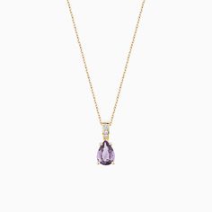 The Ecksand Purple Sapphire Pendant Necklace with Accent Diamonds shown with Natural VS2+/ F+ in 14k Yellow Gold Violet Sapphire, Sapphire Pendant Necklace, Sapphire Necklace Pendants, Types Of Diamonds, Purple Necklace, Purple Sapphire, Sapphire Pendant, I Love Jewelry, Recycled Gold