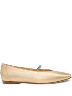 gold-tone metallic effect rhinestone embellishment square toe branded leather insole flat sole slip-on style Chanel 2, Ballerina Shoes, Iconic Bags, Demi Fine Jewelry, Summer Beach Wear, Flat Boots, Fine Earrings, Ballet Flat Shoes, Pump Sandals