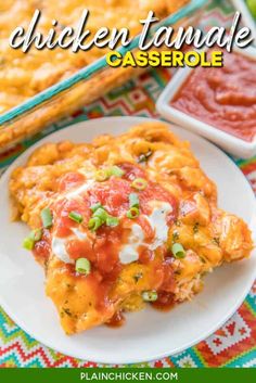 chicken tamale casserole on a white plate