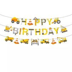 a birthday banner with construction vehicles on it