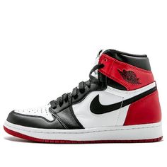 The Air Jordan 1 Retro High OG BG 'Black Toe' is one of the most iconic and popular colorways of the Air Jordan 1 line. First released in 1985, this colorway was worn by Michael Jordan in several Nike promotional campaigns (including the photo that inspired the Jordan logo itself) and in a handful of games, increasing its popularity. The 'BG' version is for young men in boys sizing. Retroed in 2013 and 2016, this release differs slightly from the original, making it even more collectible. If you Black Custom Sneakers With Logo For Streetwear, Custom Black Sneakers With Logo For Streetwear, Black Custom Logo Sneakers For Streetwear, Black High-top Sneakers With Logo For Streetwear, Black High-top Custom Sneakers With Logo, Black High-top Sneakers For Sports With Logo, Black Throwback High-top Custom Sneakers, Throwback Black High-top Custom Sneakers, Black High-top Sneakers With Boost Midsole