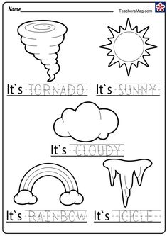 the worksheet for learning how to write and color it's raining, it's sunny