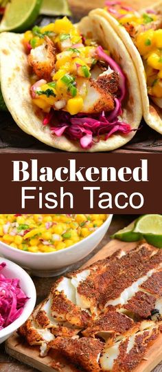 blackened fish tacos with cole slaw and mango salsa