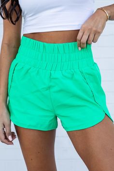 Errands To Run Solid Green High Waisted Athletic Shorts – Pink Lily Jenny White, Run Shorts, Solid Green, Flats Patterns, High Waist Fashion, Pink Lily, Workout Wear, Small Tops, Athletic Shorts