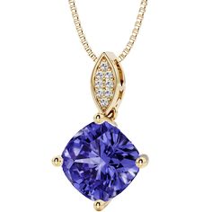 Elevate your style with this exquisite Blue Tanzanite Pendant for Women. 2.50 Carats Cushion Cut Tanzanite and Lab Grown Diamond Drop Pendant in 14K Yellow Gold. With its graceful dangle and sway, this pendant is the perfect statement piece to complete any look. Diamond Drop Pendant, Blue Sapphire Bracelet, Tanzanite Pendant, Tanzanite Necklace, Blue Sapphire Necklace, Dazzling Earrings, Blue Topaz Bracelet, Gold And Silver Jewelry, Drop Pendant Necklace