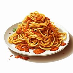 a white plate topped with spaghetti covered in sauce