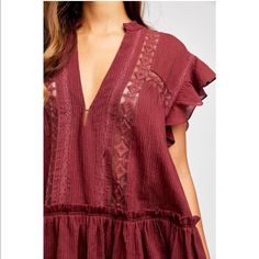 Nwot Free People Red Lace Tunic Size Large Features Embroidered Lace And Cap Sleeves. Flowy And Flattering For Any Figure. Also Available In Cream. Check My Other Listings. Burgundy V-neck Top For Summer, Burgundy V-neck Blouse For Summer, Summer Burgundy V-neck Top, Burgundy V-neck Summer Top, Red V-neck Top With Lace Trim, Red Lace Trim Top For Summer, Red Bohemian Tops With Lace Trim, Bohemian Red Tops With Lace Trim, Lace Tunic