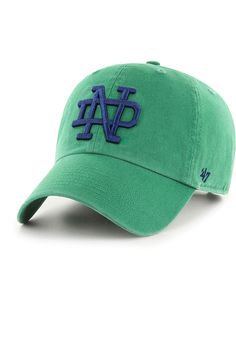 This Notre Dame Fighting Irish Green Adjustable Hat features a front embroidered team logo on a unstructured cotton crown with a pre-curved visor and adjustable strapback. 47 Clean Up, Front embroidered team logo, Side '47 embroidery, Metal buckle on the back to dial in the custom fit., Adjustable Closure, Cotton material, Fit: True to Size, Cotton, Wipe clean with cloth or cleaning kit, 4 Collegiate Cotton Dad Hat With Curved Brim, Adjustable Collegiate Hat With Curved Visor, Collegiate Cotton Snapback Hat With Curved Brim, Collegiate Cotton Adjustable Baseball Cap, Collegiate Cotton Hats For Sports Events, Collegiate Cotton Dad Hat With Embroidered Logo, Collegiate Cotton Hat With Embroidered Logo, Collegiate Cotton Fitted Cap, Curved Brim Cotton Hat For College