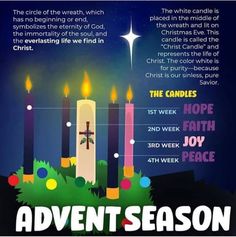 an advert for the church's christmas season, with candles in front of it