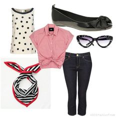 Casual 1950‘s outfit for women. Cruising Outfits, 1950 Outfits, 50s Outfit, 90s Theme Party Outfit, 50s Costume, Vintage Outfits 50s, 50s Outfits