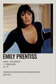 an advertisement for the movie, emy prentiss with a woman in black top