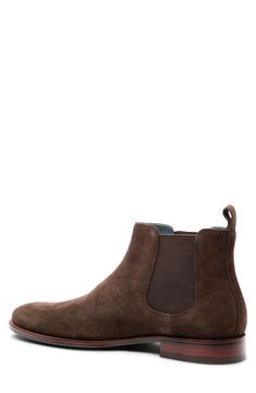 Burnished leather and a plain toe bring sleek polish to a cushioned Chelsea boot grounded by a flexible rubber sole. Leather and textile upper/leather lining/rubber sole Imported Chelsea Boots Men, Chelsea Boot, Brown Suede, Boots Men, Chelsea Boots, Rubber Sole, Chelsea, Nordstrom, Sleek