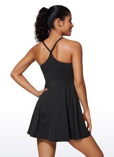 These dresses are made of soft, stretchy, and breathable material, allowing you enjoy sports or other activities even in summer. Designed with adjustable straps and A-line shape, the tennis dress is cute but also super functional. Suitable for workouts, running, golf, tennis or daily wearing. Feature & Fitting: 
 UPF 50+ 
 Built-in shorts and removable bra 
 Adjustable straps & A-line shape 
 Side pockets 
 Fabric: 
 So soft, no swish-swish sound 
 Quick dry and breathable 
 Slightly ...