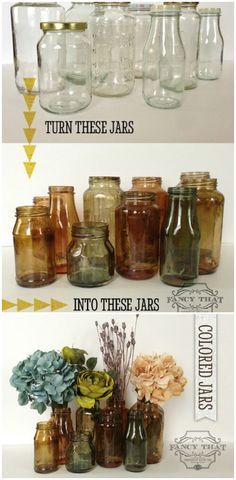 there are many jars that have different lids on each one, and the same jar is labeled turn these jars into glass jars