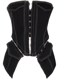 black cotton denim strapless corset style contrast stitching square neck front hook and eye fastening two chest flap pockets two front cargo pockets cropped Corset And Jeans, Denim Corset, Denim Pocket, Strapless Corset, Lee Denim, Dion Lee, Corset Style, Corsets, Denim Top