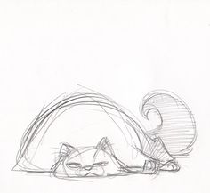 a drawing of a cat laying down on the ground