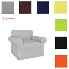 an image of a white chair with different colors on the back and side panels in various sizes