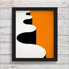 an orange and black abstract painting on wood