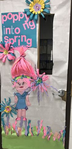 Troll class door decorations  Elementary poppy-my into spring Spring Door Flowers on class door Spring Classroom Door Decorations, Acorn Writing, Spring Door Decorations, Aesthetic Charms, Class Door Decorations, Sophisticated Halloween, Classroom Door Decorations, Writing Bulletin Boards