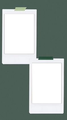 two white frames sitting next to each other on top of a green wall with a note pad