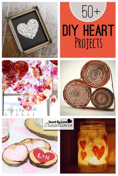 there are many different pictures with words on them that say, diy heart projects