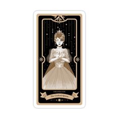 a card with an image of a woman in a dress and tiara on it