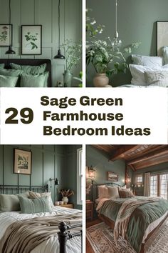 sage green farmhouse bedroom ideas with text overlay that reads 29 sage green farmhouse bedroom ideas