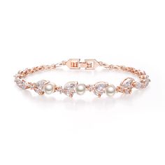 PRICES MAY VARY. 【Design】The Bracelet For Women Has Dainty Design, Elegant, Delicate And Gorgeous. It features sparkly CZs which will make a timeless accessory to any jewelry collection. This bridal bracelet can be worn with classy casual or formal attire. 【Material】Made of high quality cubic zirconia and rose gold plated brass, This pearl bracelet Is healthy for skin, free of nickel and lead, will not fade and deform, light weight, safe to wear. 【Size】Length: 17.6cm(7"), Width: 0.5cm(0.2"), Wei Leaf Filigree, Valentines Day Jewelry, Birthday Cocktail, Pearl Bracelet Wedding, Pearl Bride, Rose Gold Pearl, Ball Party, Pearl Bridal, Women's Jewelry Sets