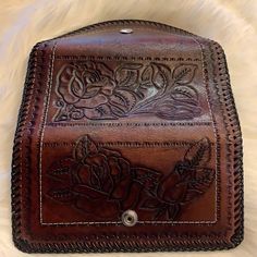 Vintage Wallet Burnished Toole Handmade Wallet This Is The Most Beautiful Wallet Handmade Here In Montana Several Slots To Put All Your Bills Heavy Duty Leather Wrapped Trim This Wallet Scream Quality See All Photos And Zoom In To Visualize The Craftsmanship A True Craftsman Spend Many Hours Making This Tooled Vintage Wallet Genuine Leather Burnished Tool This Is An Heirloom Well It Will Last A Lifetime Almost A Burgundy Deep Brown Leather Unisex Pet Free Smoke Free Seller Fast Shipping Bling Denim, Leather Checkbook Cover, Vintage Wallet, Handmade Wallet, Vintage Evening Bags, Gold Wallet, Handmade Wallets, Colorful Bags, Vintage Leather Bag