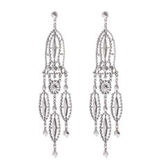 The perfect combination of elegance and strength, the Willow earrings from our Delilah Collection are perfect for powerful women. Handcrafted with intricately designed silver-tone tin alloy, these earrings create a timeless style that is both edgy and utterly chic. Pair with a casual T-shirt or dress up for your next night out. Measurements: 5" x 1" with a clip-on back. All jewelry is made to order in our NYC design studio. Please allow 7-14 business days for production from the order date. Luxury Silver Chandelier Earrings For Party, Elegant Silver Plug Earrings For Party, White Gold Metal Earrings For Evening, Evening White Gold Metal Earrings, Silver Chandelier Earrings With Intricate Design For Formal, Metal Evening Earrings For Pierced Ears, Elegant Silver Metal Plug Earrings, Evening Metal Pierced Earrings, Metal Pierced Earrings For Evening